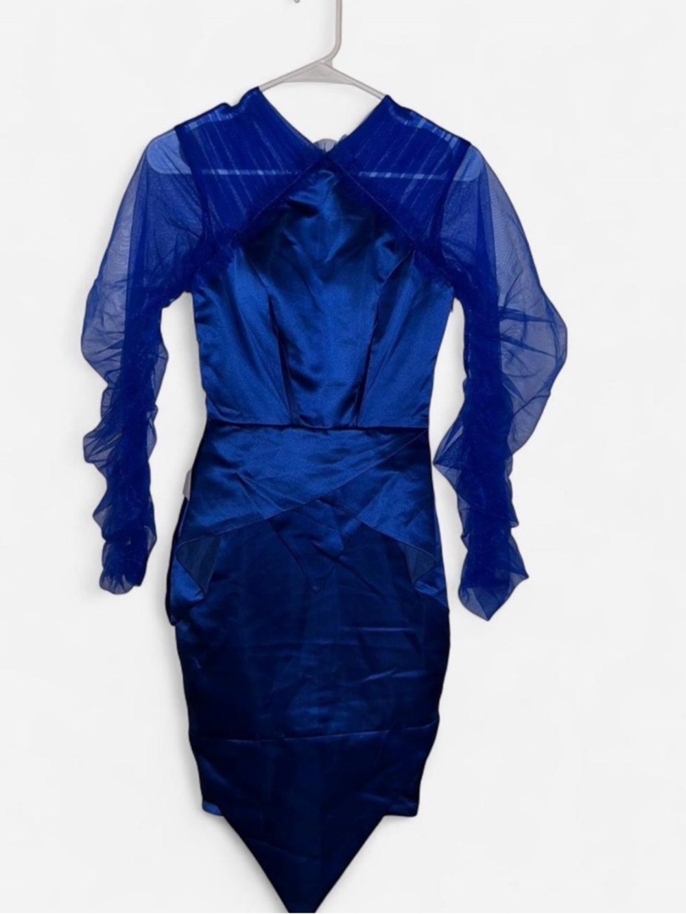 TS Couture blue ruched tulle dress